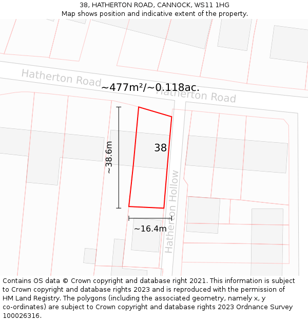 38, HATHERTON ROAD, CANNOCK, WS11 1HG: Plot and title map