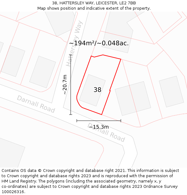 38, HATTERSLEY WAY, LEICESTER, LE2 7BB: Plot and title map