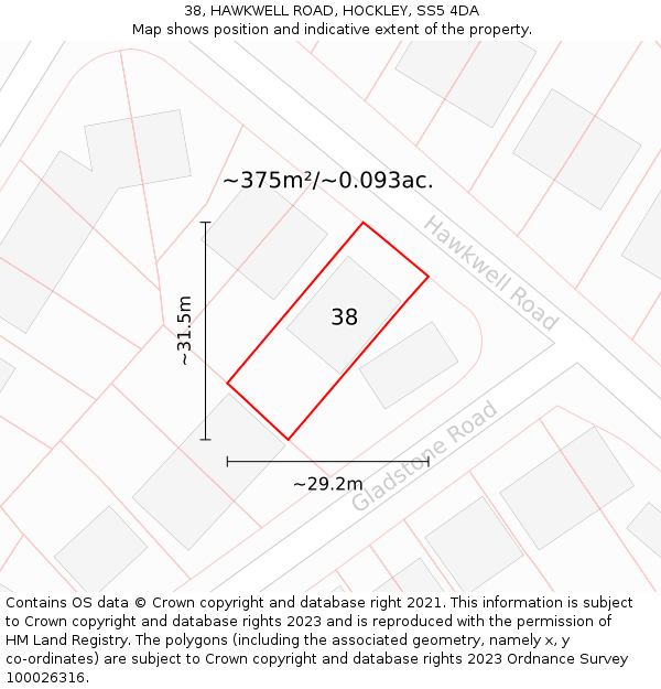 38, HAWKWELL ROAD, HOCKLEY, SS5 4DA: Plot and title map