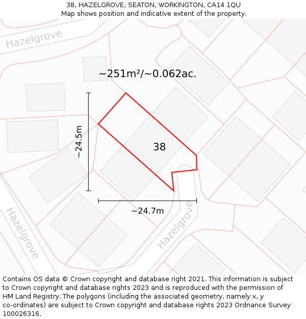 38, HAZELGROVE, SEATON, WORKINGTON, CA14 1QU: Plot and title map