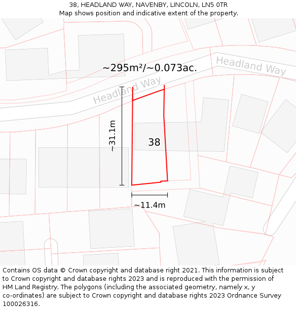 38, HEADLAND WAY, NAVENBY, LINCOLN, LN5 0TR: Plot and title map
