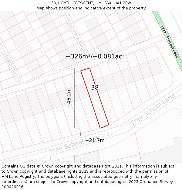 38, HEATH CRESCENT, HALIFAX, HX1 2PW: Plot and title map