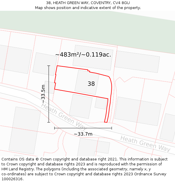 38, HEATH GREEN WAY, COVENTRY, CV4 8GU: Plot and title map