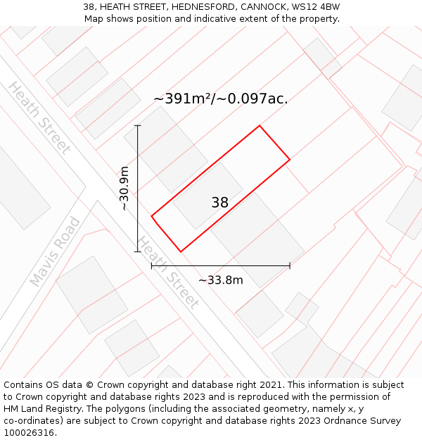 38, HEATH STREET, HEDNESFORD, CANNOCK, WS12 4BW: Plot and title map