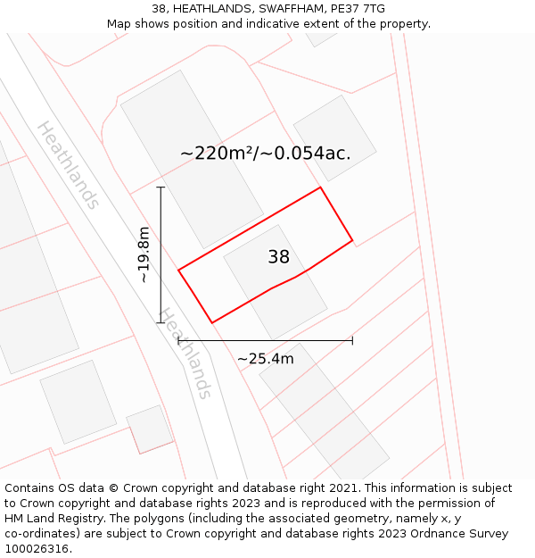 38, HEATHLANDS, SWAFFHAM, PE37 7TG: Plot and title map