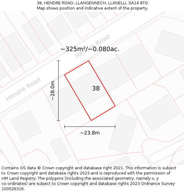 38, HENDRE ROAD, LLANGENNECH, LLANELLI, SA14 8TG: Plot and title map