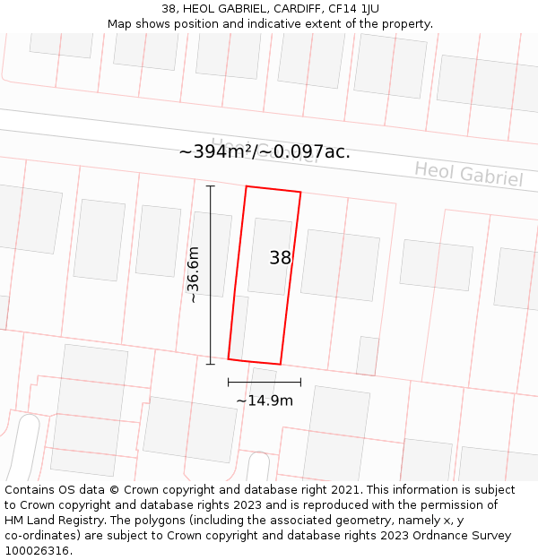 38, HEOL GABRIEL, CARDIFF, CF14 1JU: Plot and title map