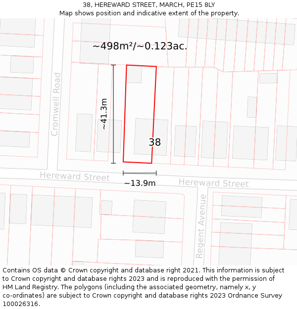 38, HEREWARD STREET, MARCH, PE15 8LY: Plot and title map