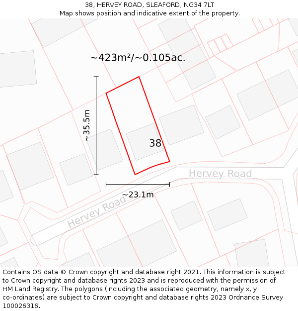 38, HERVEY ROAD, SLEAFORD, NG34 7LT: Plot and title map