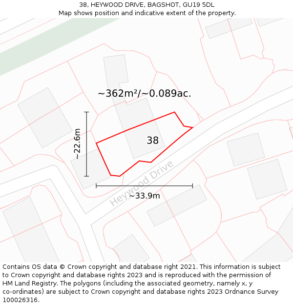 38, HEYWOOD DRIVE, BAGSHOT, GU19 5DL: Plot and title map