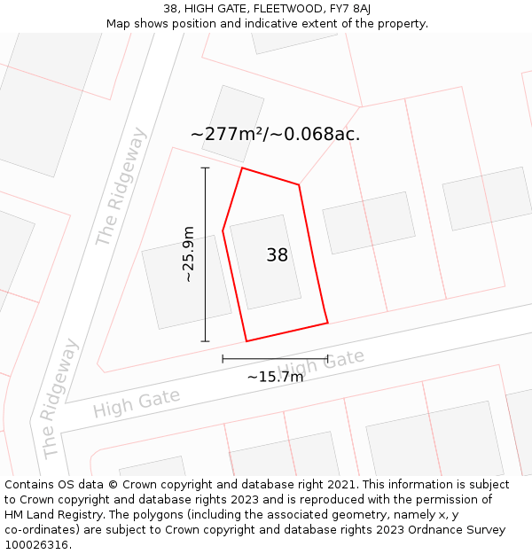 38, HIGH GATE, FLEETWOOD, FY7 8AJ: Plot and title map