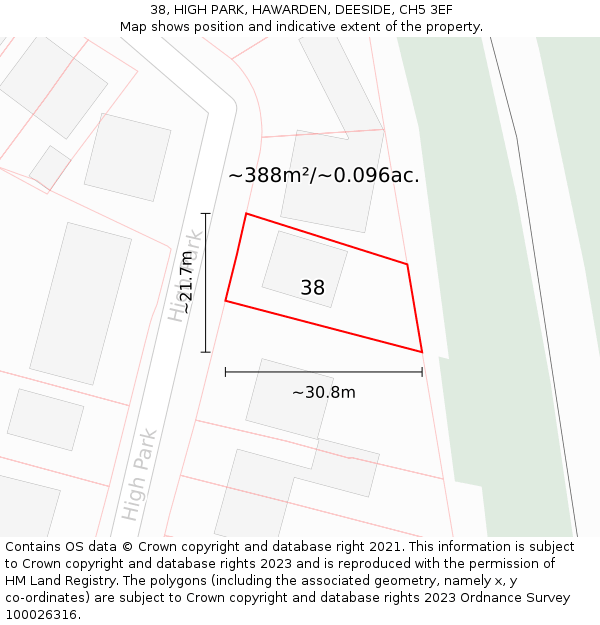 38, HIGH PARK, HAWARDEN, DEESIDE, CH5 3EF: Plot and title map