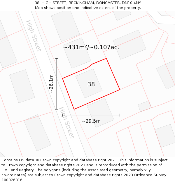 38, HIGH STREET, BECKINGHAM, DONCASTER, DN10 4NY: Plot and title map