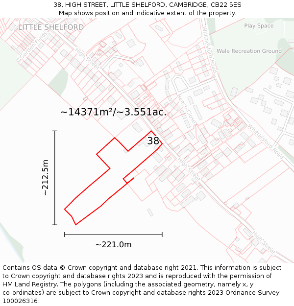 38, HIGH STREET, LITTLE SHELFORD, CAMBRIDGE, CB22 5ES: Plot and title map