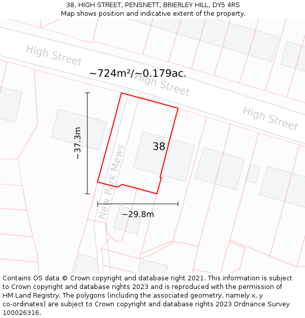 38, HIGH STREET, PENSNETT, BRIERLEY HILL, DY5 4RS: Plot and title map