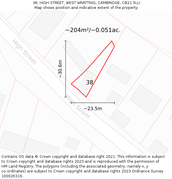 38, HIGH STREET, WEST WRATTING, CAMBRIDGE, CB21 5LU: Plot and title map