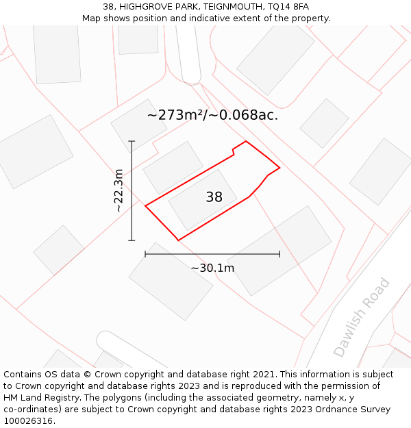 38, HIGHGROVE PARK, TEIGNMOUTH, TQ14 8FA: Plot and title map