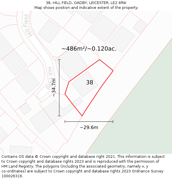 38, HILL FIELD, OADBY, LEICESTER, LE2 4RW: Plot and title map