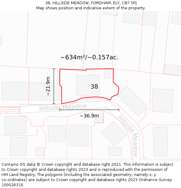 38, HILLSIDE MEADOW, FORDHAM, ELY, CB7 5PJ: Plot and title map