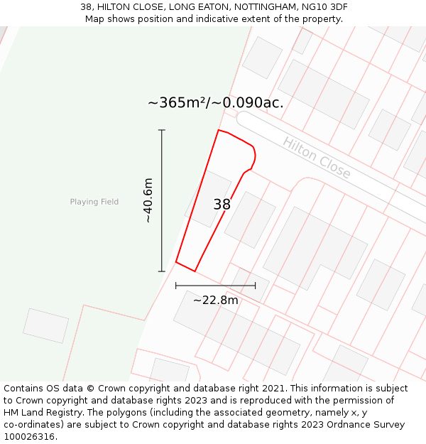 38, HILTON CLOSE, LONG EATON, NOTTINGHAM, NG10 3DF: Plot and title map