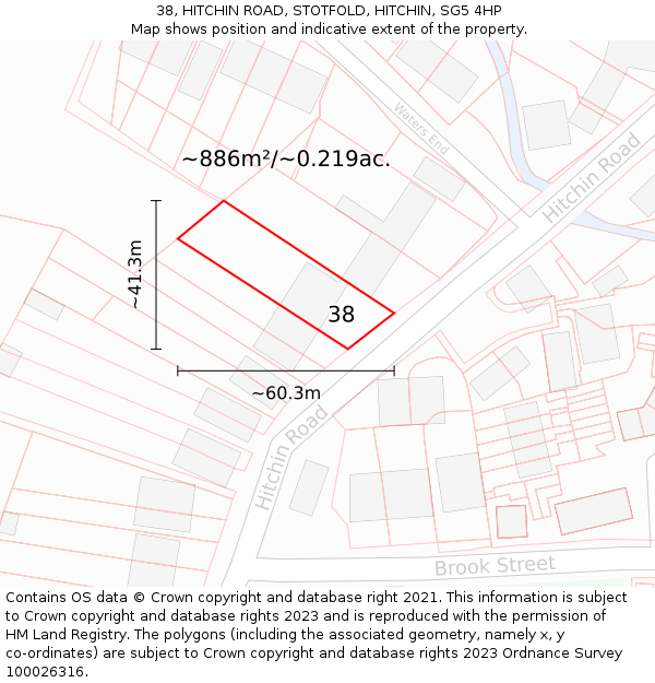 38, HITCHIN ROAD, STOTFOLD, HITCHIN, SG5 4HP: Plot and title map