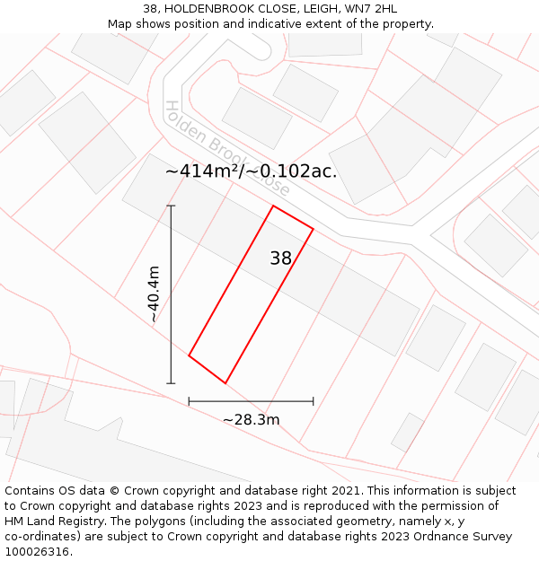 38, HOLDENBROOK CLOSE, LEIGH, WN7 2HL: Plot and title map