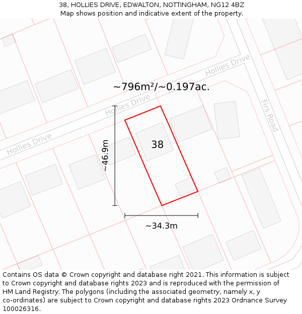 38, HOLLIES DRIVE, EDWALTON, NOTTINGHAM, NG12 4BZ: Plot and title map