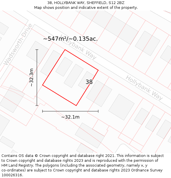 38, HOLLYBANK WAY, SHEFFIELD, S12 2BZ: Plot and title map