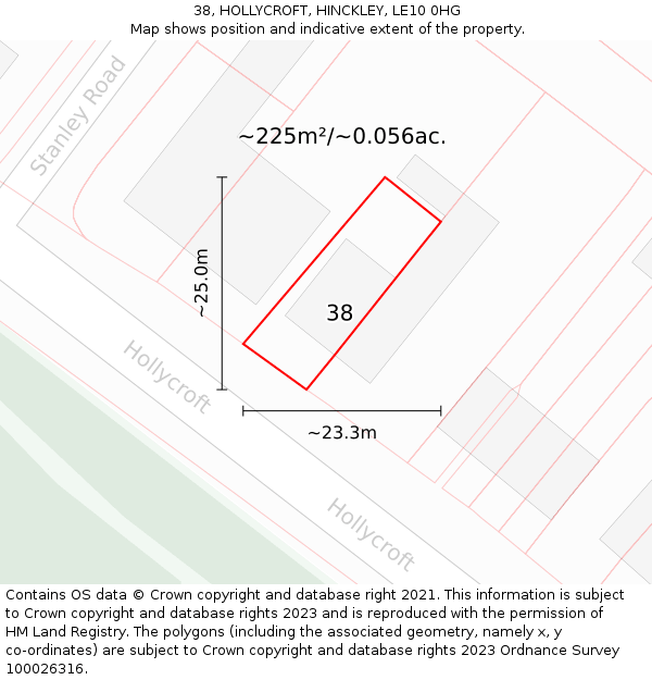 38, HOLLYCROFT, HINCKLEY, LE10 0HG: Plot and title map