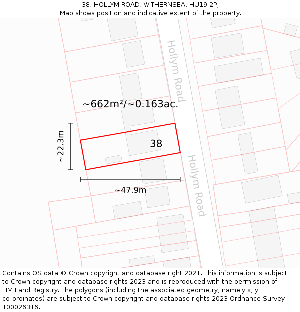 38, HOLLYM ROAD, WITHERNSEA, HU19 2PJ: Plot and title map