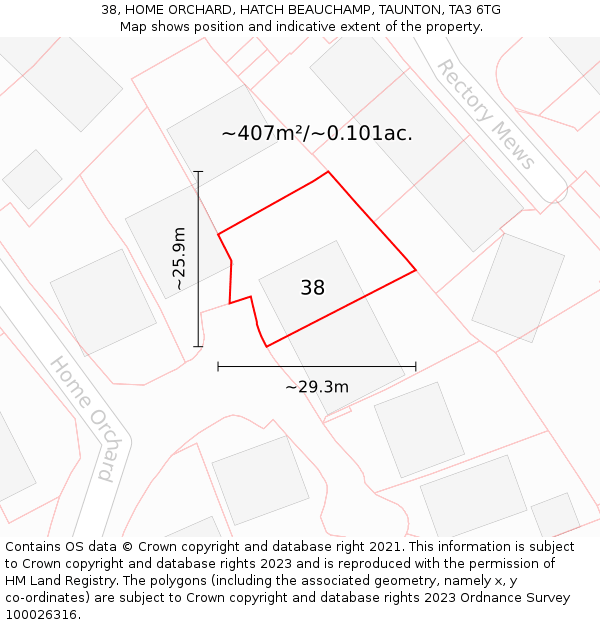 38, HOME ORCHARD, HATCH BEAUCHAMP, TAUNTON, TA3 6TG: Plot and title map