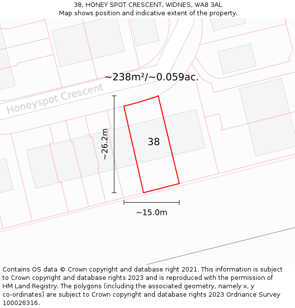 38, HONEY SPOT CRESCENT, WIDNES, WA8 3AL: Plot and title map