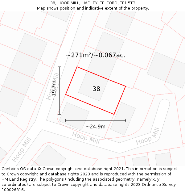 38, HOOP MILL, HADLEY, TELFORD, TF1 5TB: Plot and title map