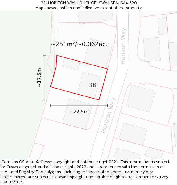 38, HORIZON WAY, LOUGHOR, SWANSEA, SA4 6PQ: Plot and title map