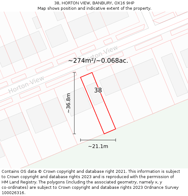 38, HORTON VIEW, BANBURY, OX16 9HP: Plot and title map