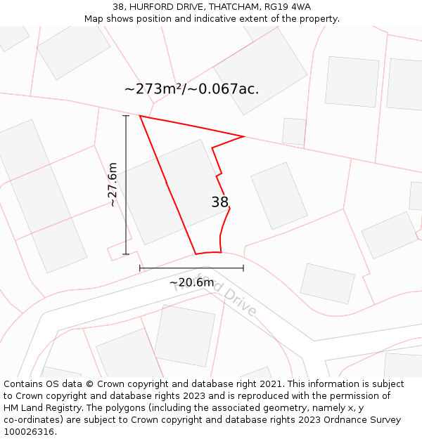 38, HURFORD DRIVE, THATCHAM, RG19 4WA: Plot and title map