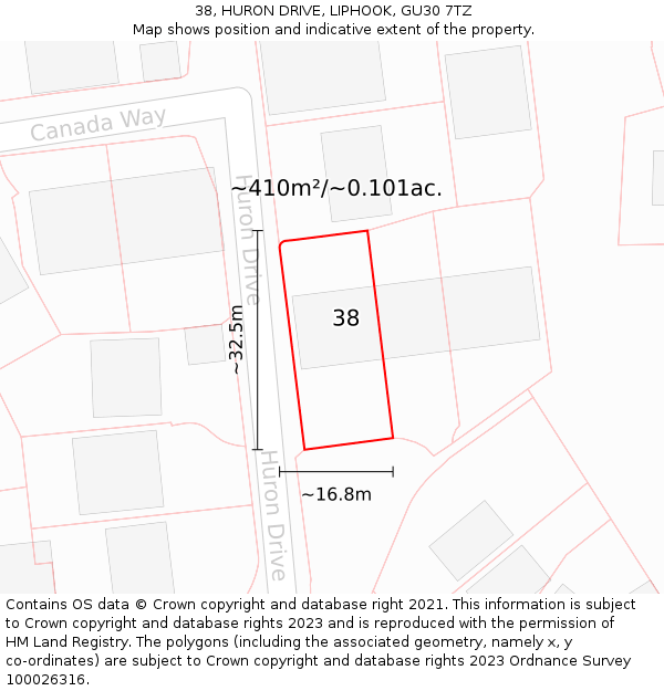 38, HURON DRIVE, LIPHOOK, GU30 7TZ: Plot and title map