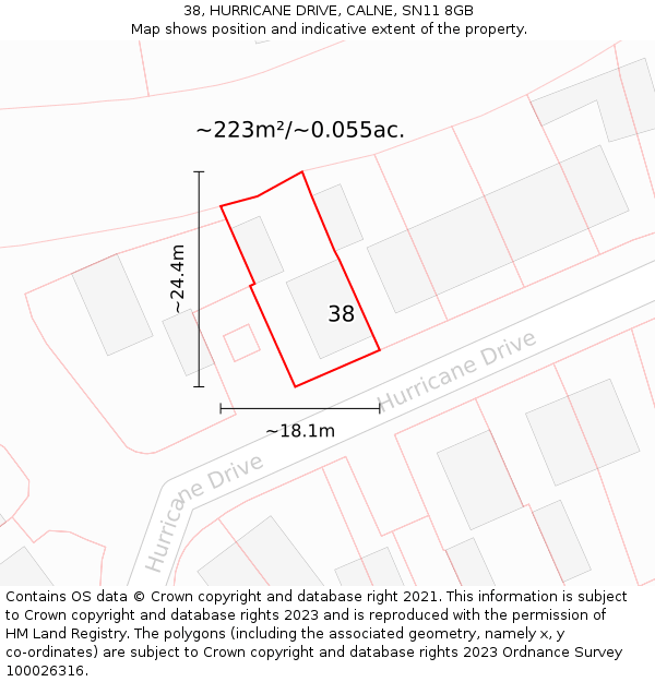 38, HURRICANE DRIVE, CALNE, SN11 8GB: Plot and title map