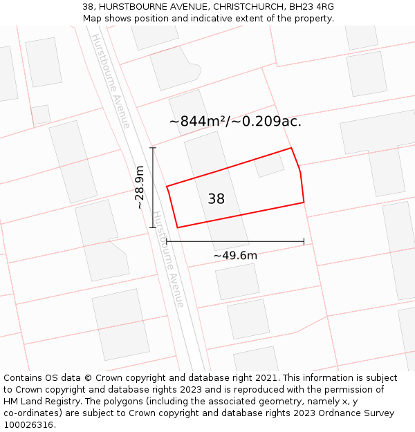 38, HURSTBOURNE AVENUE, CHRISTCHURCH, BH23 4RG: Plot and title map