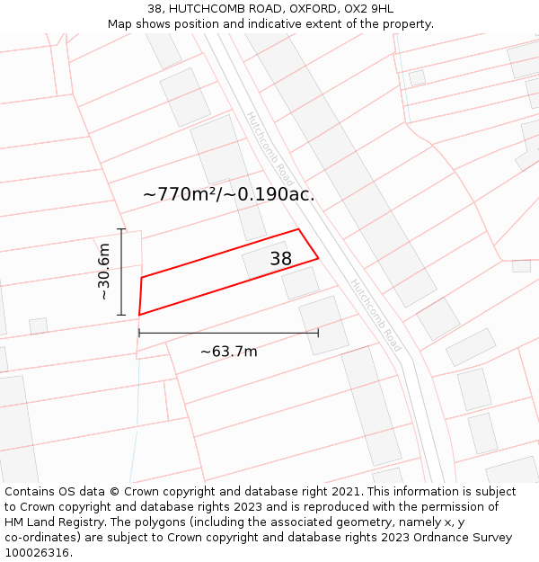 38, HUTCHCOMB ROAD, OXFORD, OX2 9HL: Plot and title map