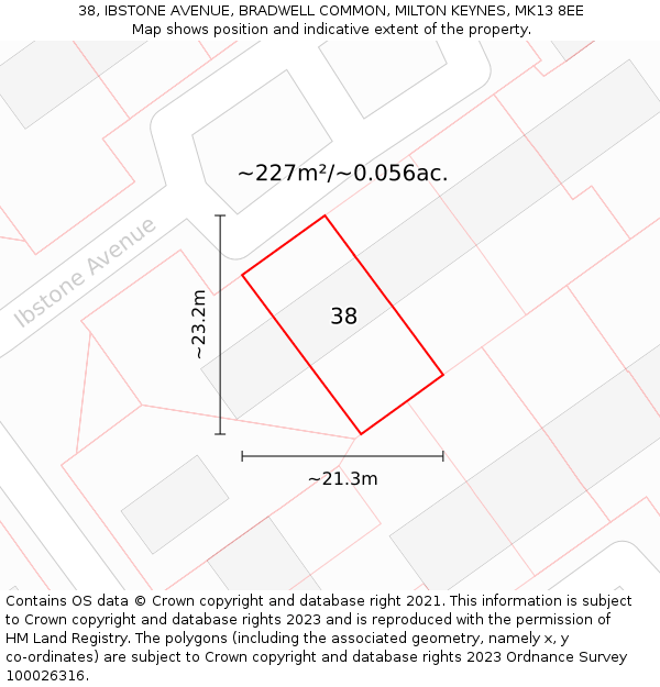 38, IBSTONE AVENUE, BRADWELL COMMON, MILTON KEYNES, MK13 8EE: Plot and title map