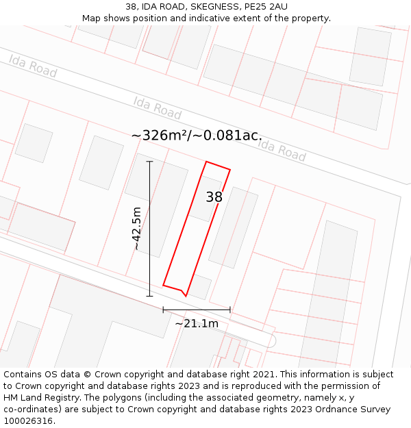 38, IDA ROAD, SKEGNESS, PE25 2AU: Plot and title map