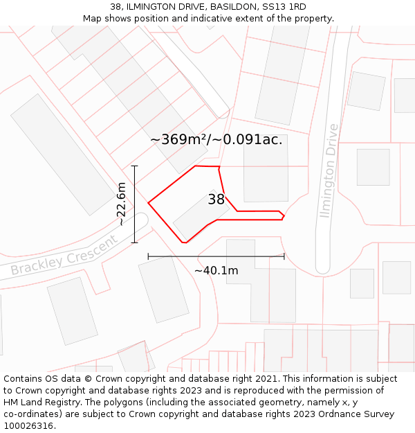 38, ILMINGTON DRIVE, BASILDON, SS13 1RD: Plot and title map