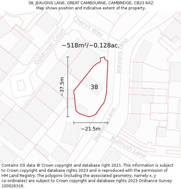 38, JEAVONS LANE, GREAT CAMBOURNE, CAMBRIDGE, CB23 6AZ: Plot and title map