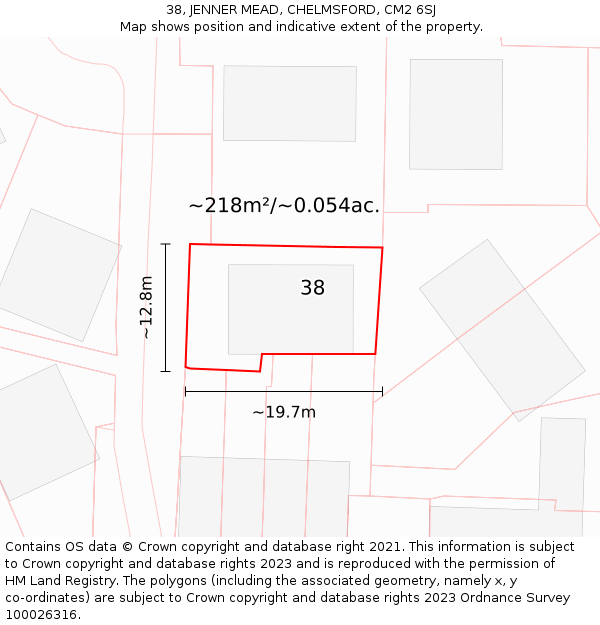 38, JENNER MEAD, CHELMSFORD, CM2 6SJ: Plot and title map