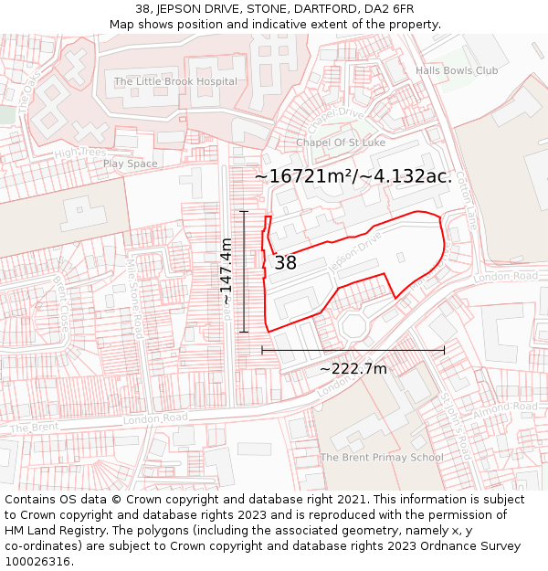 38, JEPSON DRIVE, STONE, DARTFORD, DA2 6FR: Plot and title map