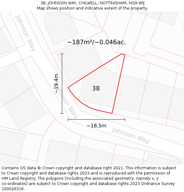 38, JOHNSON WAY, CHILWELL, NOTTINGHAM, NG9 6RJ: Plot and title map