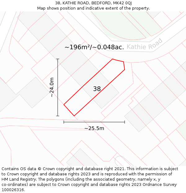 38, KATHIE ROAD, BEDFORD, MK42 0QJ: Plot and title map