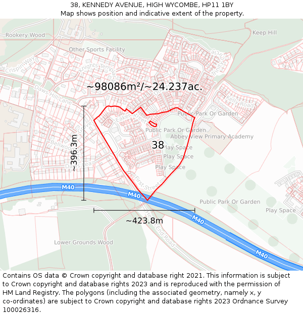 38, KENNEDY AVENUE, HIGH WYCOMBE, HP11 1BY: Plot and title map