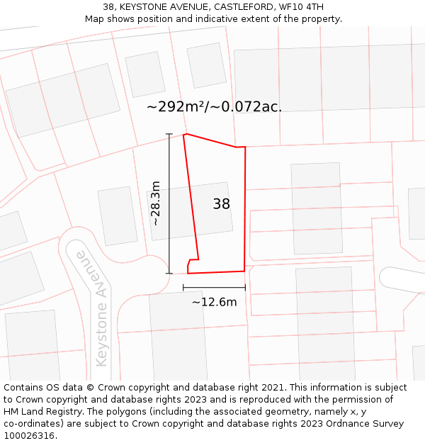 38, KEYSTONE AVENUE, CASTLEFORD, WF10 4TH: Plot and title map